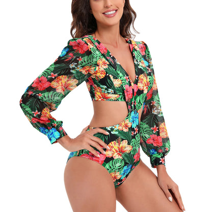 Sexy High Waist One Piece Swimsuit Women V Neck