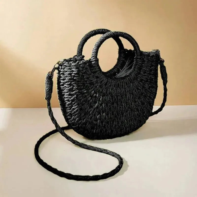 Handwoven Straw Rattan Half-Moon Beach