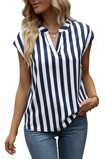 Elegant striped blouse with a flattering V-neck design, perfect for a casual yet stylish look.