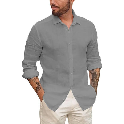Mens Button Up Shirts for Men Long Sleeve Cotton Linen Hawaiian Beach