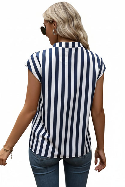 Elegant striped blouse with a flattering V-neck design, perfect for a casual yet stylish look.