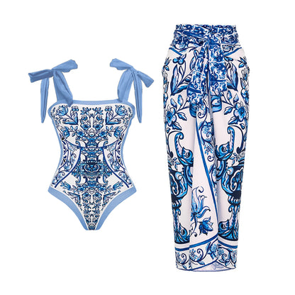 2-Piece Shoulder Ruffle Swimsuit With Cover Up Sexy Women