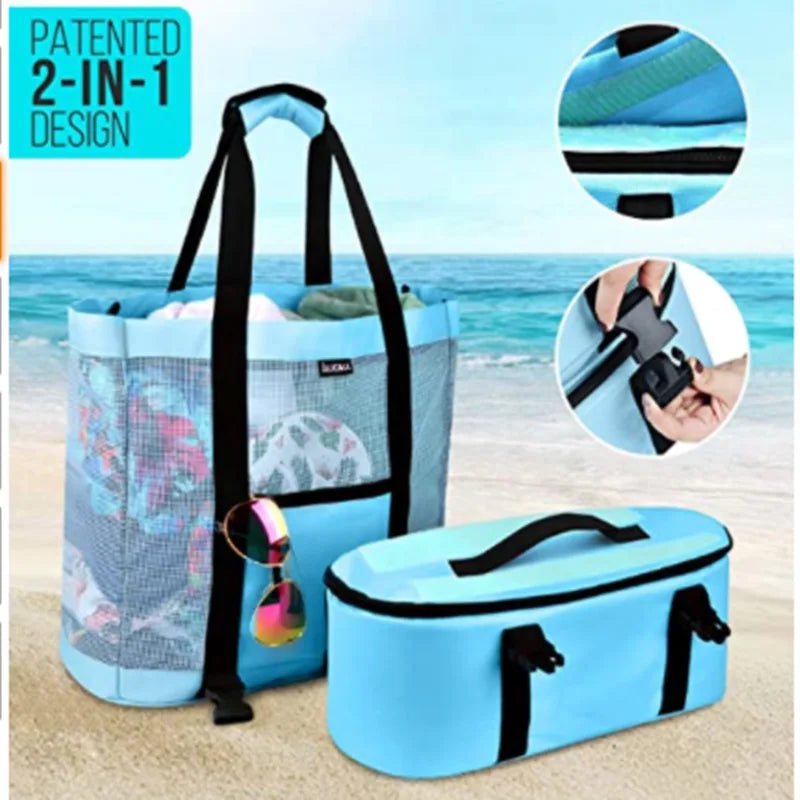 Tote Bag Mesh Beach Tote Bag with Insulated Cooler Compartment Extra Large