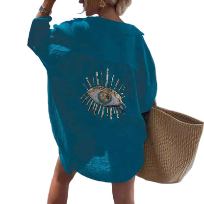 Blue Eyes Bikini Cover Up Lace Hollow Crochet Swimsuit Beach Dress Women