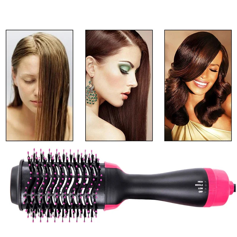 Women Hair Dryer Brush Hair Dryer Straightener Curler Massager 4 In 1