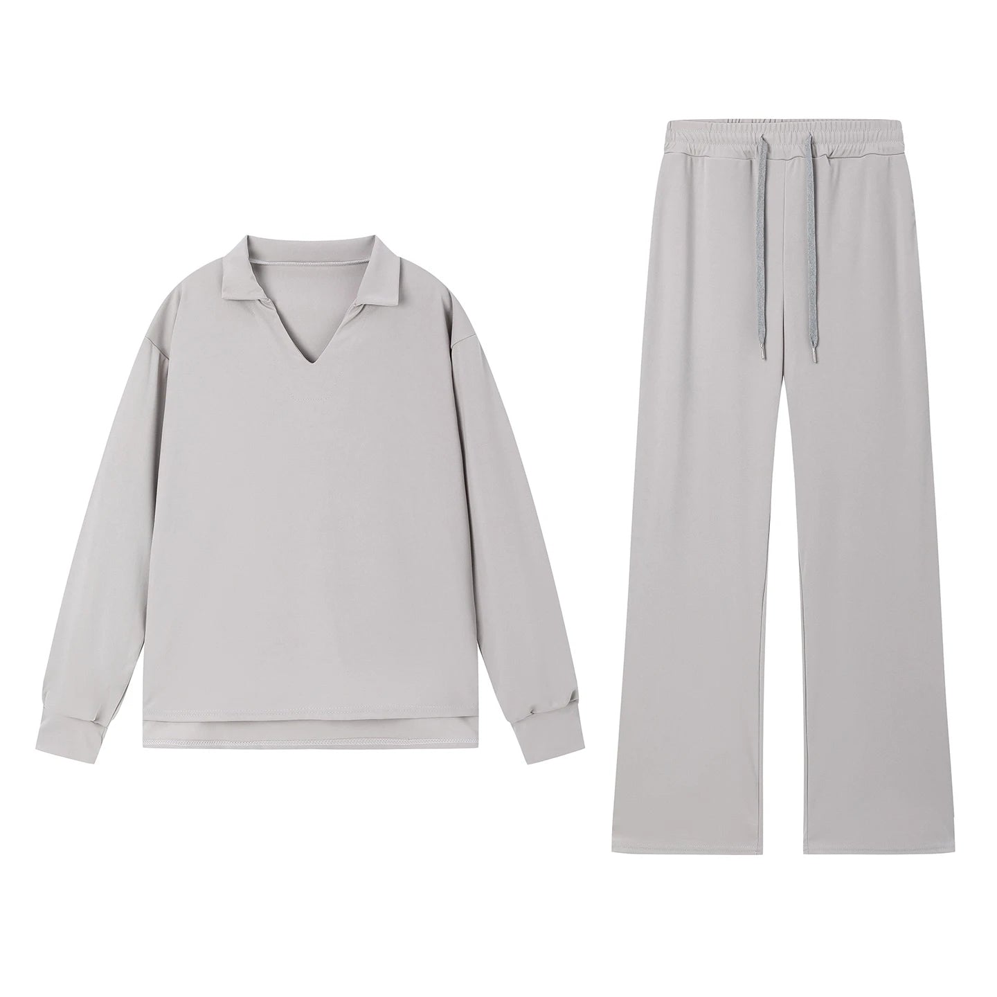 1 European and American Autumn and Winter New Fashion Casual Women's Long Sleeved Drawstring Solid Color Commuting Pants Set