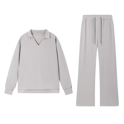 1 European and American Autumn and Winter New Fashion Casual Women's Long Sleeved Drawstring Solid Color Commuting Pants Set