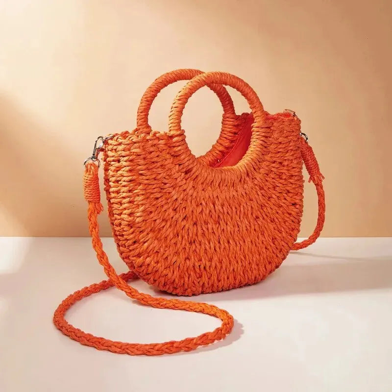 Handwoven Straw Rattan Half-Moon Beach