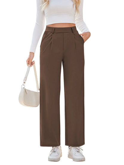 Flex High Waisted Work Pants Plicated Side Pockets Straight Leg