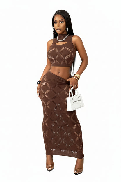 2PCS Mesh Crop Tank & Bodycon Mini Skirt Set – Women's Sexy Clubwear