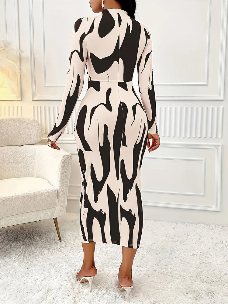 women's fashion elegant semi-high neck zebra
