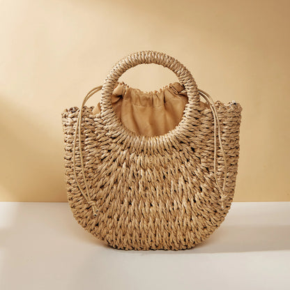 Handwoven Straw Rattan Half-Moon Beach