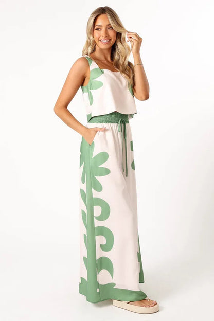 Women's Floral Print Vest & Wide Leg Pants Set