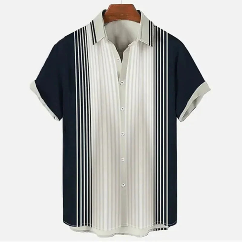 Hawaiian Colorful Stripes Graphic Beach Shirt For Men Color Block 3D Printed