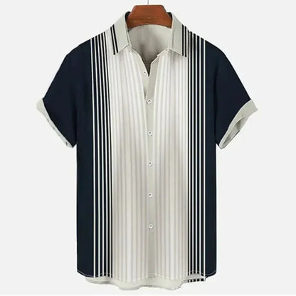 Hawaiian Colorful Stripes Graphic Beach Shirt For Men Color Block 3D Printed