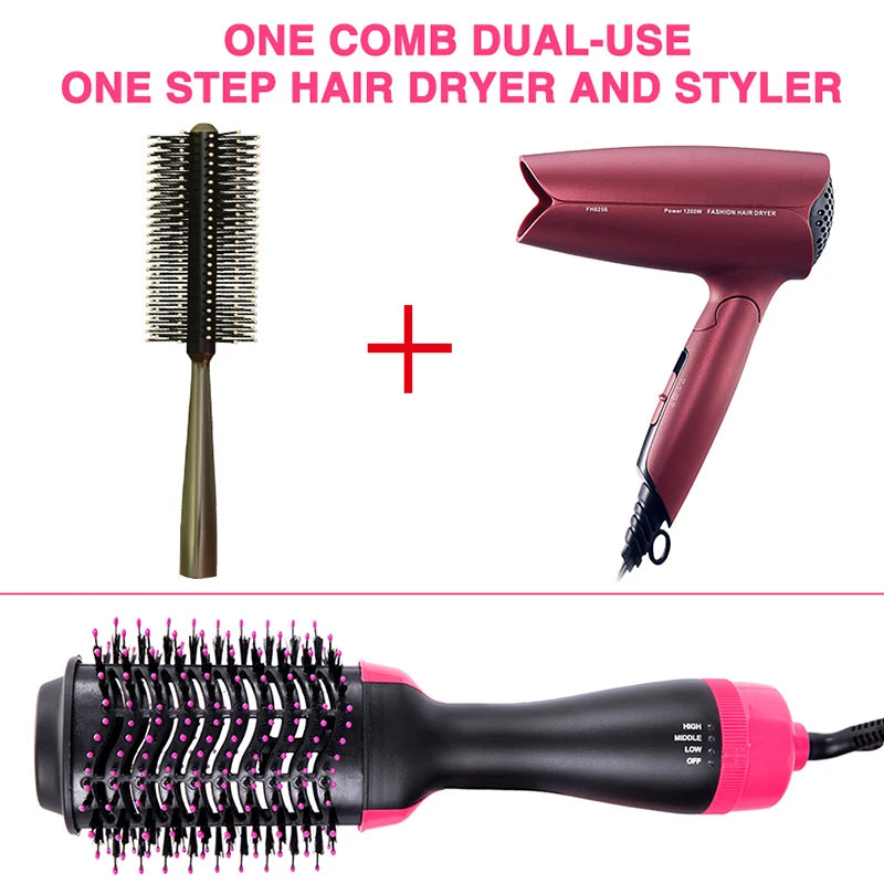 Women Hair Dryer Brush Hair Dryer Straightener Curler Massager 4 In 1