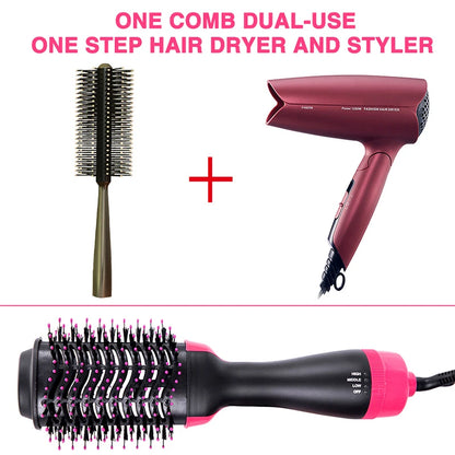 Women Hair Dryer Brush Hair Dryer Straightener Curler Massager 4 In 1