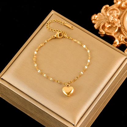 Stainless Steel Heart Love Necklace Bracelets Earrings Set For Women New Trendy 18K Gold Plated Waterproof Jewelry