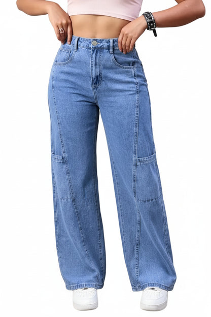 Women's Wide-Leg Casual Trousers Denim Stretch