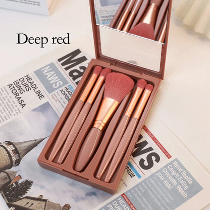 5pcs Mini Makeup Brush Set with Mirror - Multifunctional Travel