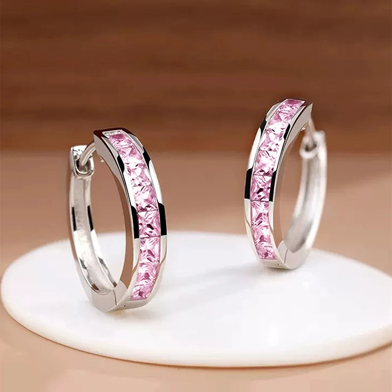 Classic Design Women Hoop Earrings Full with Princess Square