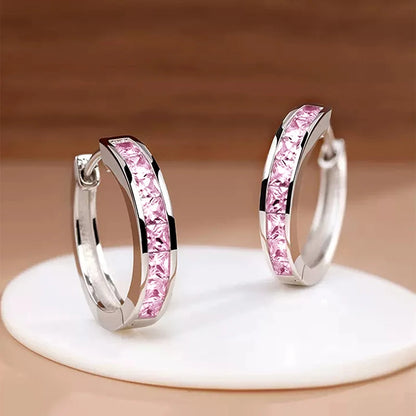 Classic Design Women Hoop Earrings Full with Princess Square