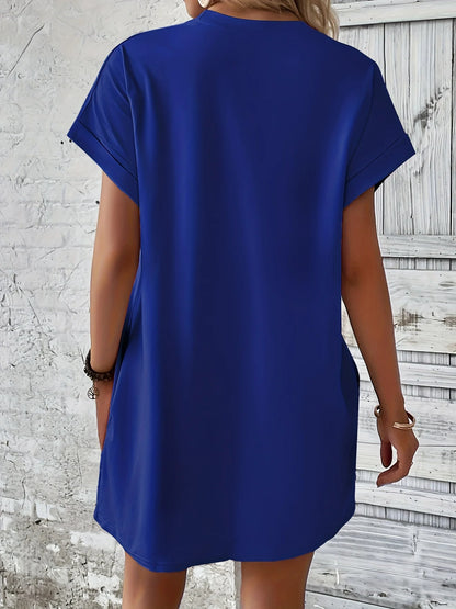 Women'S Casual Knit TShirt Dress with Letter Print Crew Neck Short