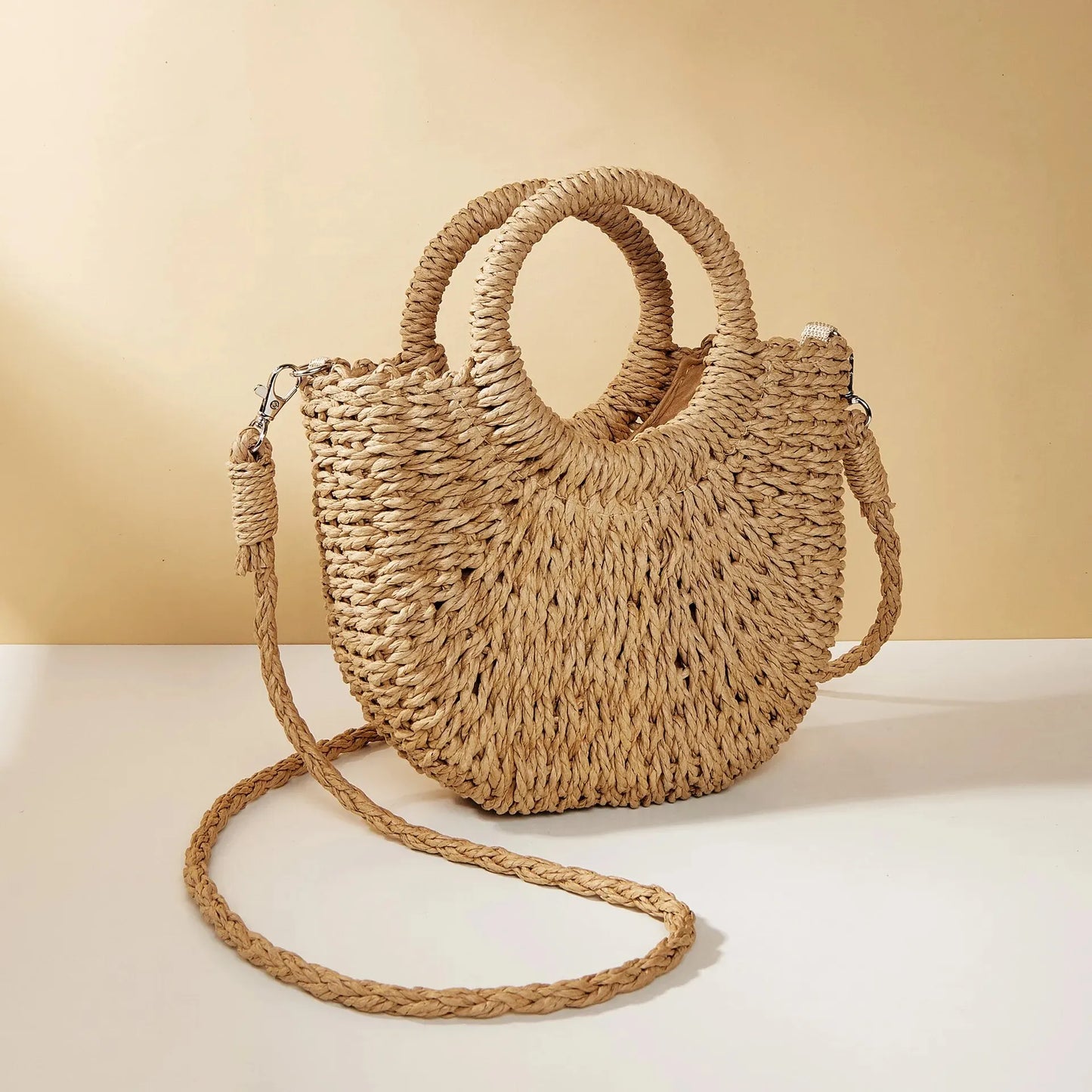 Handwoven Straw Rattan Half-Moon Beach