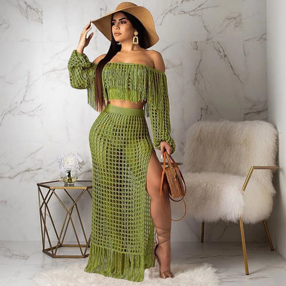 Skirt 2 Piece Set Women Beach Long Skirts Suit Top
