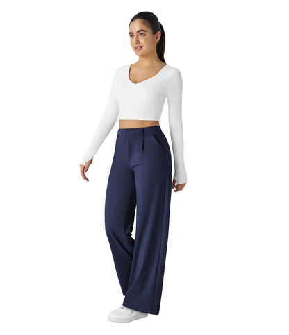 Flex High Waisted Work Pants Plicated Side Pockets Straight Leg