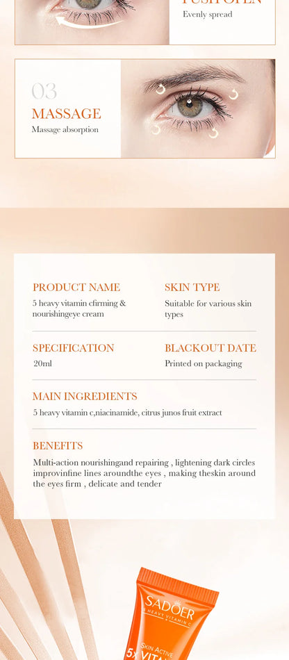 SADOER Vitamin C Eye Cream Anti Dark Circles Eyes Bags Remover