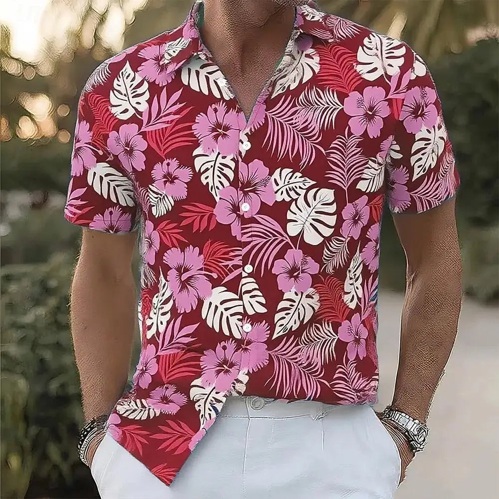 Hawaiian Vacation Beach Wear Summer Men's Floral Print Tropical Flowers