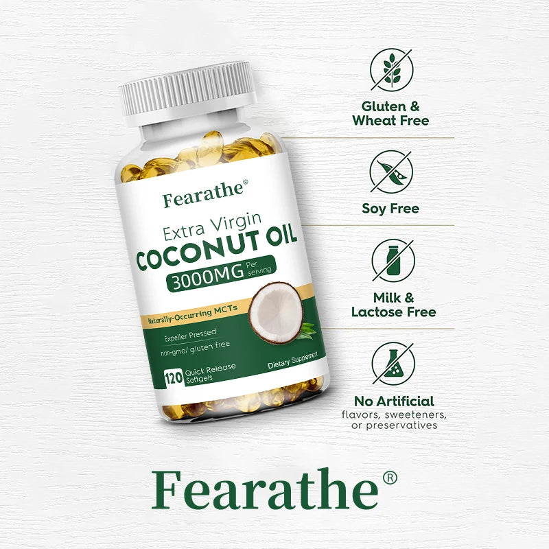 Extra Virgin Coconut Oil, 3000mg, Expeller Pressed Supplement Support for Hair, Nails & Skin Health, Non-GMO