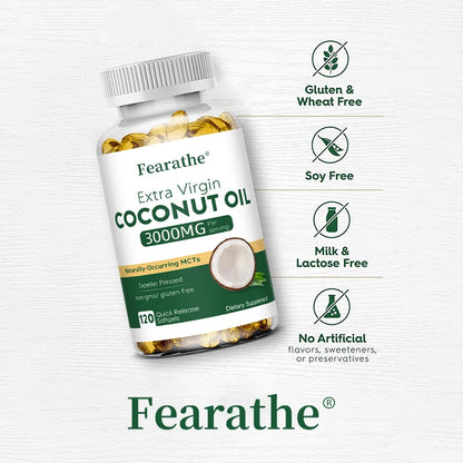 Extra Virgin Coconut Oil, 3000mg, Expeller Pressed Supplement Support for Hair, Nails & Skin Health, Non-GMO