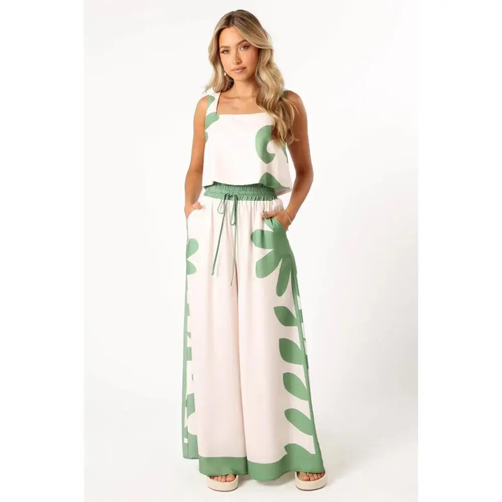 Women's Floral Print Vest & Wide Leg Pants Set