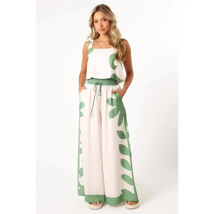 Women's Floral Print Vest & Wide Leg Pants Set
