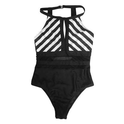 Backless One-piece Swimsuit Women Vintage Mesh Splicing
