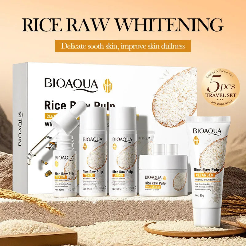 5pcs BIOAOUA Rice Raw Whitening Set Brighten Hydrating Moisturize