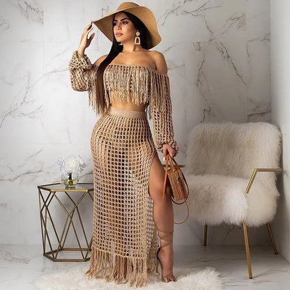 Skirt 2 Piece Set Women Beach Long Skirts Suit Top