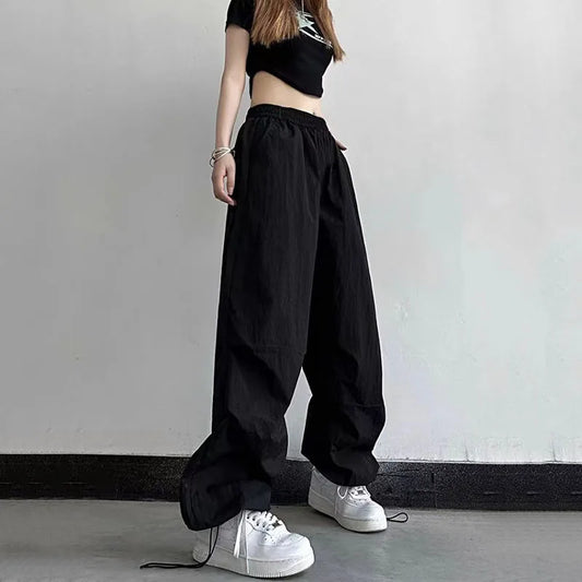 Xpqbb Y2K Parachute Black Pants Women Hip Hop Streetwear Oversize Pockets Cargo Trousers Harajuku Wide Leg Baggy Sweatpants Lady