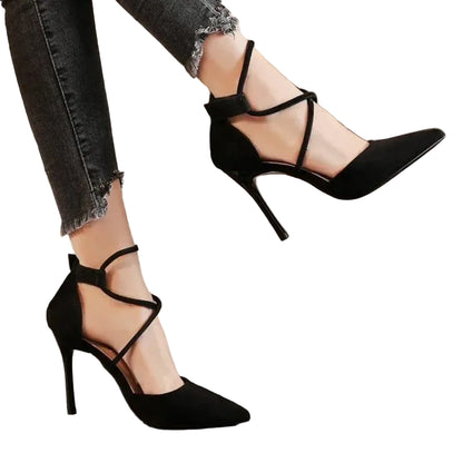New Cross-strap Roman Sandals Suede High Heels Women