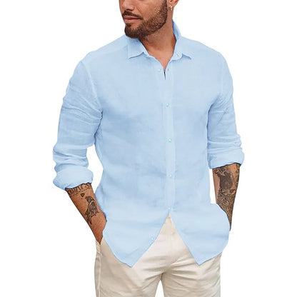 Mens Button Up Shirts for Men Long Sleeve Cotton Linen Hawaiian Beach