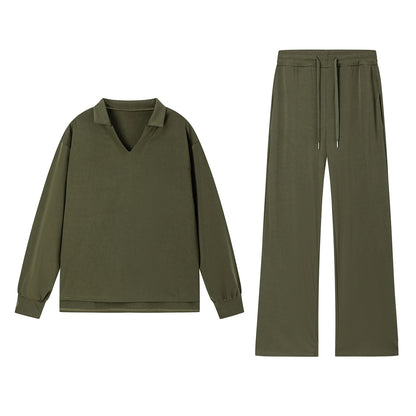 1 European and American Autumn and Winter New Fashion Casual Women's Long Sleeved Drawstring Solid Color Commuting Pants Set