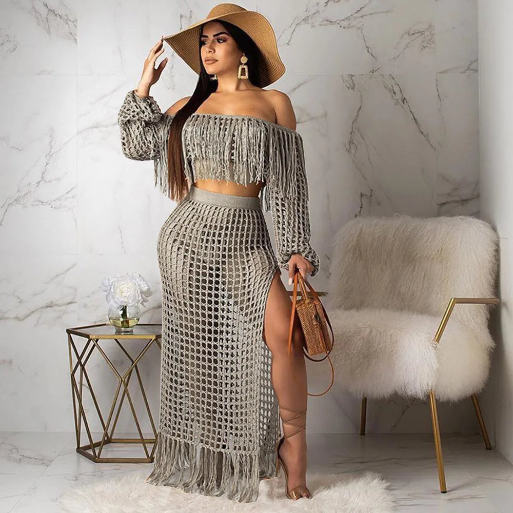 Skirt 2 Piece Set Women Beach Long Skirts Suit Top