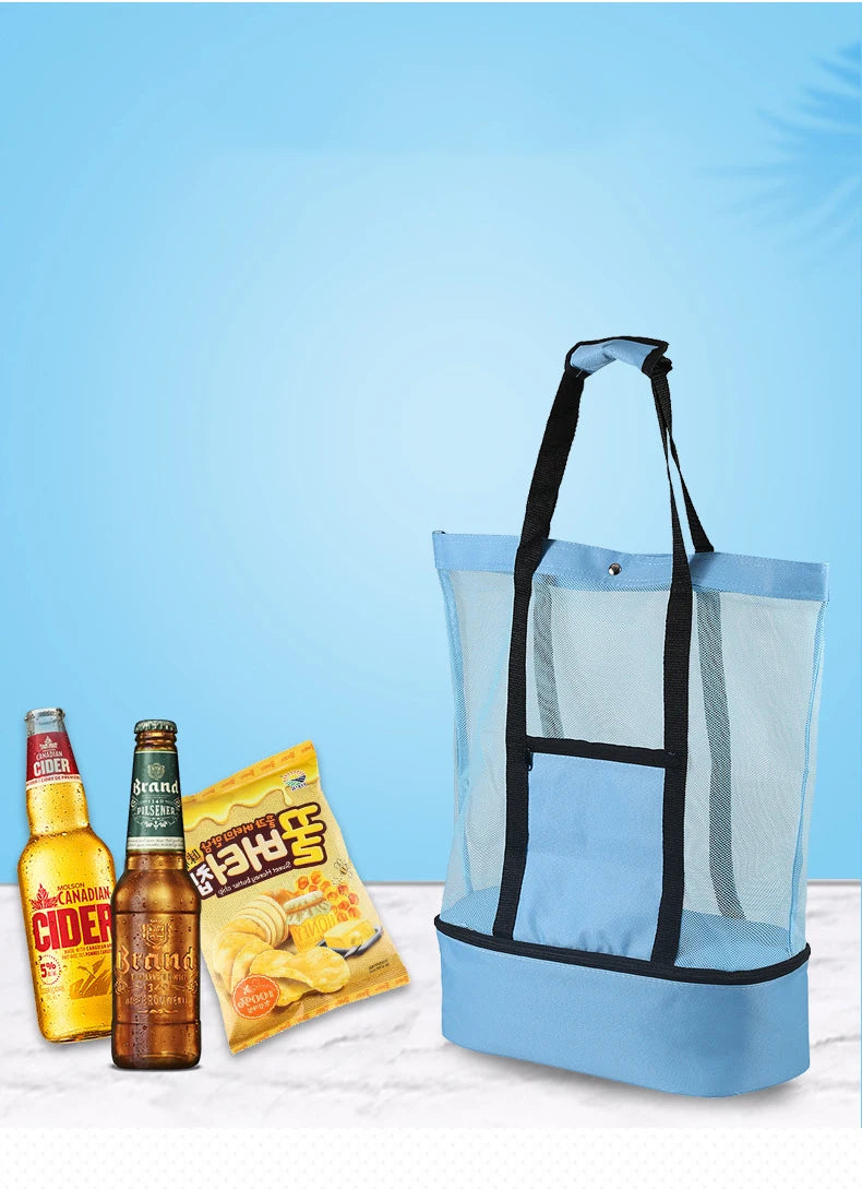 Tote Bag Mesh Beach Tote Bag with Insulated Cooler Compartment Extra Large
