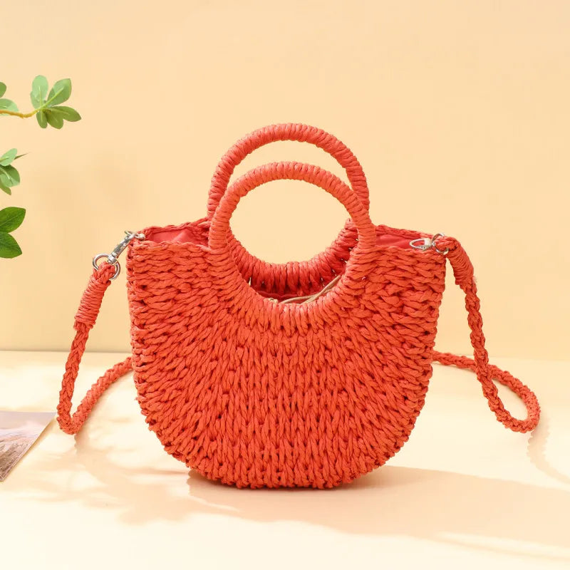 Handwoven Straw Rattan Half-Moon Beach