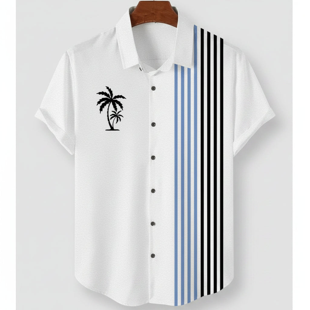 Hawaiian Colorful Stripes Graphic Beach Shirt For Men Color Block 3D Printed