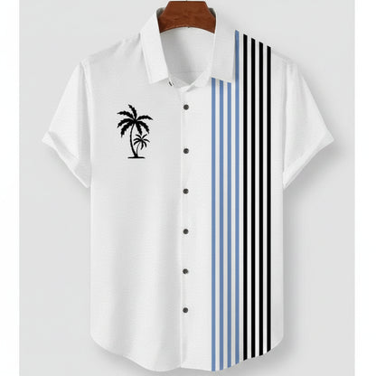 Hawaiian Colorful Stripes Graphic Beach Shirt For Men Color Block 3D Printed