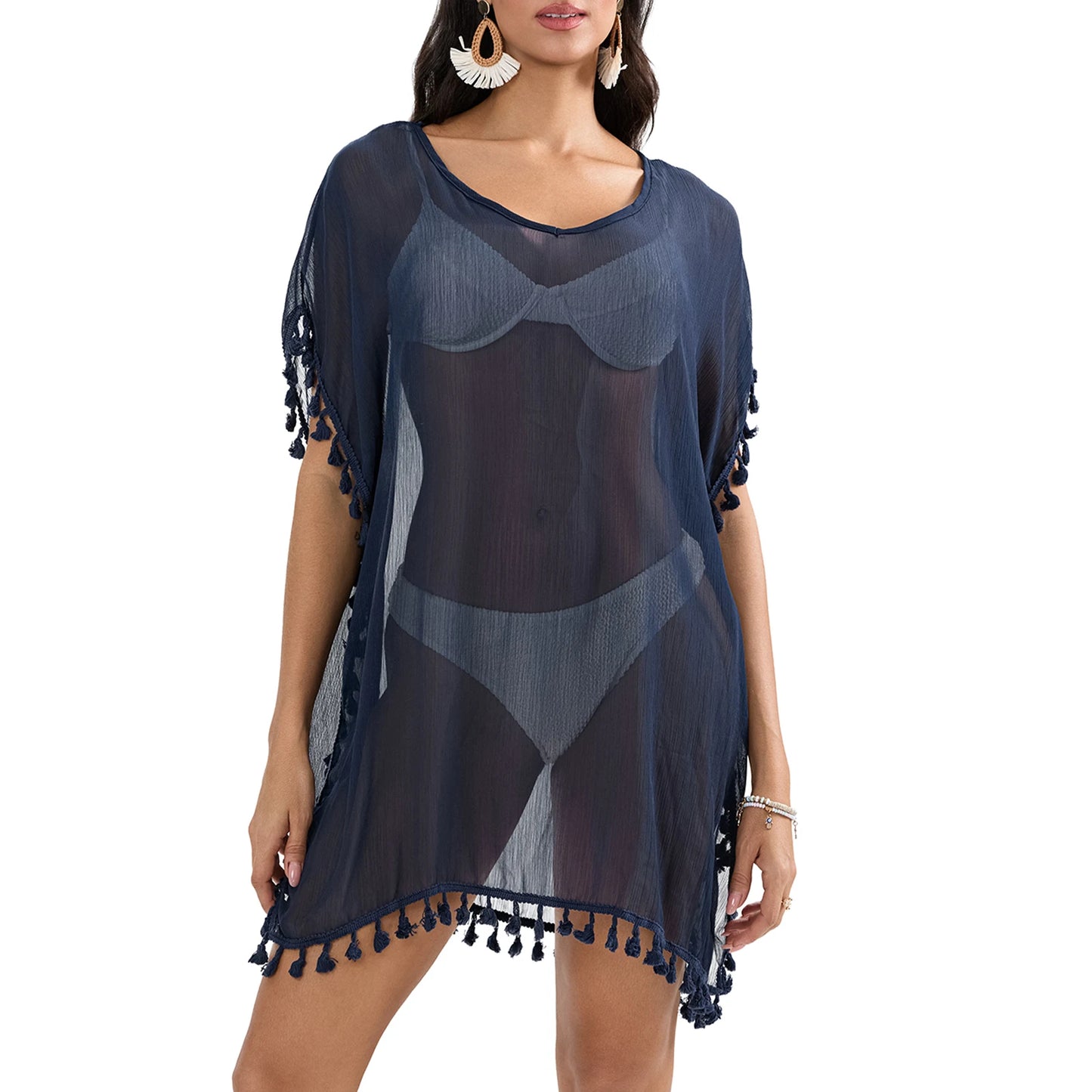 Trim Bikini Cover Up Beach Dress Women See