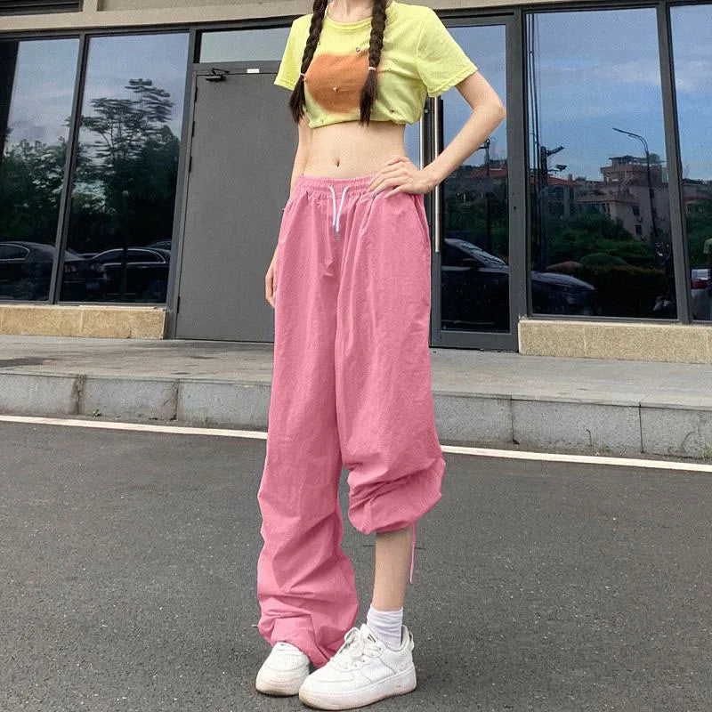 Xpqbb Y2K Parachute Black Pants Women Hip Hop Streetwear Oversize Pockets Cargo Trousers Harajuku Wide Leg Baggy Sweatpants Lady